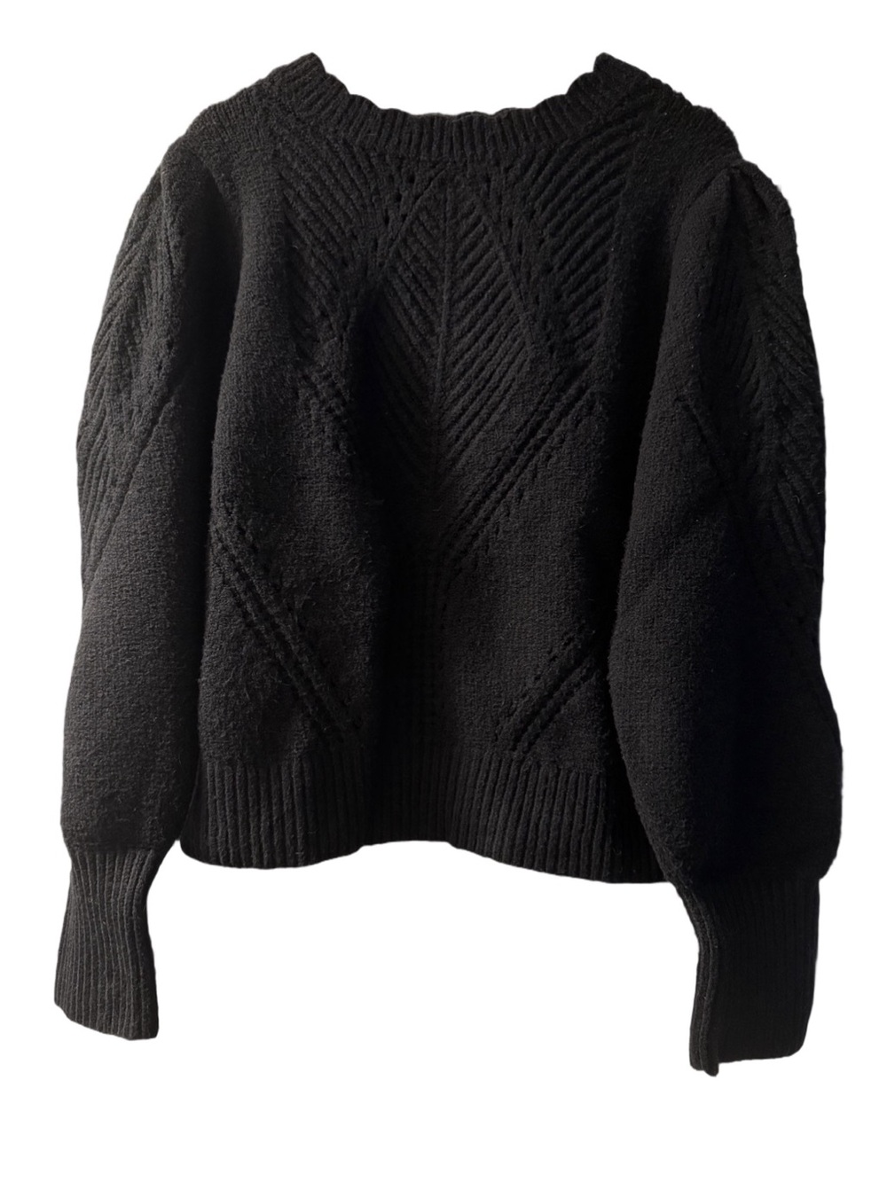 NWOT By Anthropologie Black Scalloped Collar Sweater XL